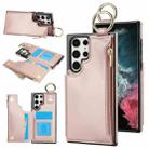 For Samsung Galaxy S22 Ultra 5G RFlD Anti-theft Double Buckle Ring Zipper Card Phone Case(Rose Gold) - 1