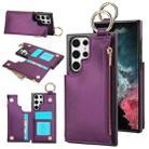 For Samsung Galaxy S22 Ultra 5G RFlD Anti-theft Double Buckle Ring Zipper Card Phone Case(Dark Purple) - 1