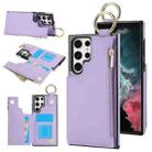 For Samsung Galaxy S22 Ultra 5G RFlD Anti-theft Double Buckle Ring Zipper Card Phone Case(Purple) - 1