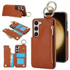 For Samsung Galaxy S23 5G RFlD Anti-theft Double Buckle Ring Zipper Card Phone Case(Brown) - 1