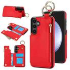 For Samsung Galaxy S23 FE 5G RFlD Anti-theft Double Buckle Ring Zipper Card Phone Case(Red) - 1