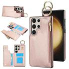 For Samsung Galaxy S23 Ultra 5G RFlD Anti-theft Double Buckle Ring Zipper Card Phone Case(Rose Gold) - 1