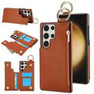 For Samsung Galaxy S23 Ultra 5G RFlD Anti-theft Double Buckle Ring Zipper Card Phone Case(Brown) - 1