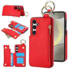 For Samsung Galaxy S24 5G RFlD Anti-theft Double Buckle Ring Zipper Card Phone Case(Red) - 1