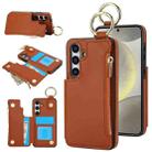 For Samsung Galaxy S24+ 5G RFlD Anti-theft Double Buckle Ring Zipper Card Phone Case(Brown) - 1