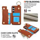 For Samsung Galaxy S24+ 5G RFlD Anti-theft Double Buckle Ring Zipper Card Phone Case(Brown) - 3