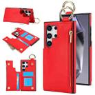 For Samsung Galaxy S24 Ultra 5G RFlD Anti-theft Double Buckle Ring Zipper Card Phone Case(Red) - 1