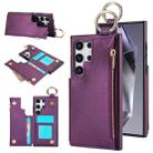 For Samsung Galaxy S24 Ultra 5G RFlD Anti-theft Double Buckle Ring Zipper Card Phone Case(Dark Purple) - 1