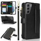 For Samsung Galaxy S21 5G Wristband Holder Zipper Purse RFID Leather Phone Case(Black) - 1