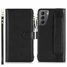 For Samsung Galaxy S21 5G Wristband Holder Zipper Purse RFID Leather Phone Case(Black) - 2