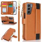 For Samsung Galaxy S21 5G Wristband Holder Zipper Purse RFID Leather Phone Case(Brown) - 1