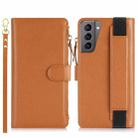 For Samsung Galaxy S21 5G Wristband Holder Zipper Purse RFID Leather Phone Case(Brown) - 2