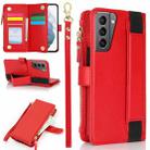 For Samsung Galaxy S21 5G Wristband Holder Zipper Purse RFID Leather Phone Case(Red) - 1