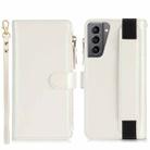 For Samsung Galaxy S21 5G Wristband Holder Zipper Purse RFID Leather Phone Case(White) - 2