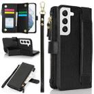 For Samsung Galaxy S21 FE 5G Wristband Holder Zipper Purse RFID Leather Phone Case(Black) - 1