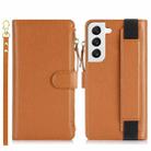 For Samsung Galaxy S21 FE 5G Wristband Holder Zipper Purse RFID Leather Phone Case(Brown) - 2