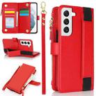 For Samsung Galaxy S21 FE 5G Wristband Holder Zipper Purse RFID Leather Phone Case(Red) - 1