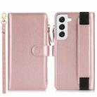 For Samsung Galaxy S21 FE 5G Wristband Holder Zipper Purse RFID Leather Phone Case(Rose Gold) - 2