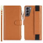 For Samsung Galaxy S21+ 5G Wristband Holder Zipper Purse RFID Leather Phone Case(Brown) - 2