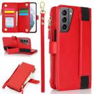 For Samsung Galaxy S21+ 5G Wristband Holder Zipper Purse RFID Leather Phone Case(Red) - 1