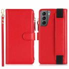 For Samsung Galaxy S21+ 5G Wristband Holder Zipper Purse RFID Leather Phone Case(Red) - 2