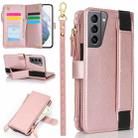 For Samsung Galaxy S21+ 5G Wristband Holder Zipper Purse RFID Leather Phone Case(Rose Gold) - 1