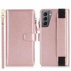 For Samsung Galaxy S21+ 5G Wristband Holder Zipper Purse RFID Leather Phone Case(Rose Gold) - 2