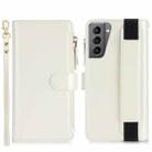 For Samsung Galaxy S21+ 5G Wristband Holder Zipper Purse RFID Leather Phone Case(White) - 2