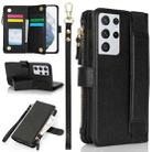 For Samsung Galaxy S21 Ultra 5G Wristband Holder Zipper Purse RFID Leather Phone Case(Black) - 1