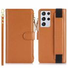 For Samsung Galaxy S21 Ultra 5G Wristband Holder Zipper Purse RFID Leather Phone Case(Brown) - 2