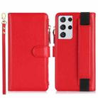 For Samsung Galaxy S21 Ultra 5G Wristband Holder Zipper Purse RFID Leather Phone Case(Red) - 2