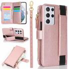 For Samsung Galaxy S21 Ultra 5G Wristband Holder Zipper Purse RFID Leather Phone Case(Rose Gold) - 1