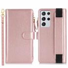 For Samsung Galaxy S21 Ultra 5G Wristband Holder Zipper Purse RFID Leather Phone Case(Rose Gold) - 2