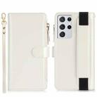 For Samsung Galaxy S21 Ultra 5G Wristband Holder Zipper Purse RFID Leather Phone Case(White) - 2