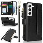 For Samsung Galaxy S22 5G Wristband Holder Zipper Purse RFID Leather Phone Case(Black) - 1