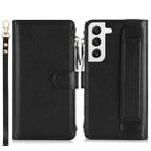 For Samsung Galaxy S22 5G Wristband Holder Zipper Purse RFID Leather Phone Case(Black) - 2