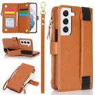 For Samsung Galaxy S22+ 5G Wristband Holder Zipper Purse RFID Leather Phone Case(Brown) - 1