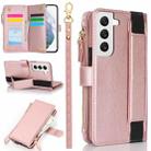 For Samsung Galaxy S22+ 5G Wristband Holder Zipper Purse RFID Leather Phone Case(Rose Gold) - 1