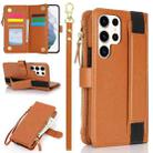 For Samsung Galaxy S22 Ultra 5G Wristband Holder Zipper Purse RFID Leather Phone Case(Brown) - 1