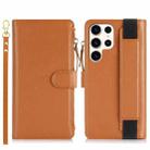 For Samsung Galaxy S22 Ultra 5G Wristband Holder Zipper Purse RFID Leather Phone Case(Brown) - 2