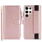 For Samsung Galaxy S22 Ultra 5G Wristband Holder Zipper Purse RFID Leather Phone Case(Rose Gold) - 2