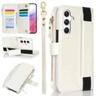 For Samsung Galaxy S23 FE 5G Wristband Holder Zipper Purse RFID Leather Phone Case(White) - 1