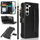 For Samsung Galaxy S23+ 5G Wristband Holder Zipper Purse RFID Leather Phone Case(Black) - 1