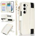 For Samsung Galaxy S23+ 5G Wristband Holder Zipper Purse RFID Leather Phone Case(White) - 1
