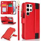 For Samsung Galaxy S23 Ultra 5G Wristband Holder Zipper Purse RFID Leather Phone Case(Red) - 1