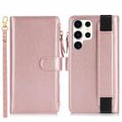 For Samsung Galaxy S23 Ultra 5G Wristband Holder Zipper Purse RFID Leather Phone Case(Rose Gold) - 2