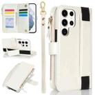 For Samsung Galaxy S23 Ultra 5G Wristband Holder Zipper Purse RFID Leather Phone Case(White) - 1