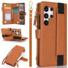 For Samsung Galaxy S24 Ultra 5G Wristband Holder Zipper Purse RFID Leather Phone Case(Brown) - 1