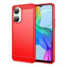 For vivo T3 Lite Carbon Fiber Brushed Texture TPU Phone Case(Red) - 1