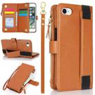 For iPhone SE 2022 / SE 2020 Wristband Holder Zipper Purse RFID Leather Phone Case(Brown) - 1